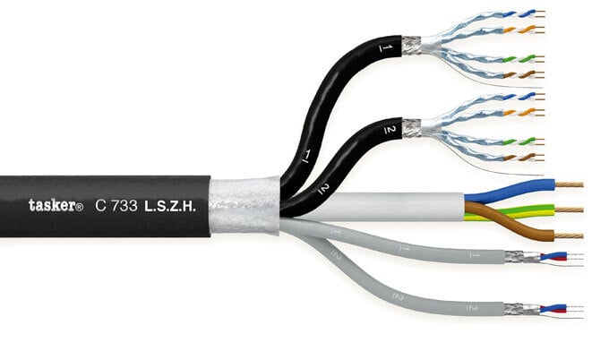 Hybride/Data LAN Combi kabel. CAT7 + Power 2x2x0.22+2x(4x2x0.15)+3x1.50 in LSZH<br />C733 L.S.Z.H.