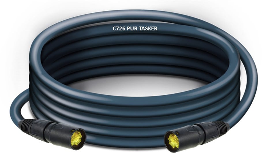 Ethernet Cat7flex Tasker kabel C726 PUR. Fixed en Mobiel.Neutrik NE8MX6-B-T + NE8MX6-B-T en RJ45-RJ45 inbouw