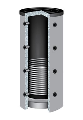TWL Type PR Buffervat 300L 1 warmtewisselaar, Okoline-B isolatie, aansluitingen 90&deg;