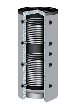 TWL Type PR2 Buffervat 500L 2 warmtewisselaars, Okoline-B isolatie, aansluitingen 90&deg;