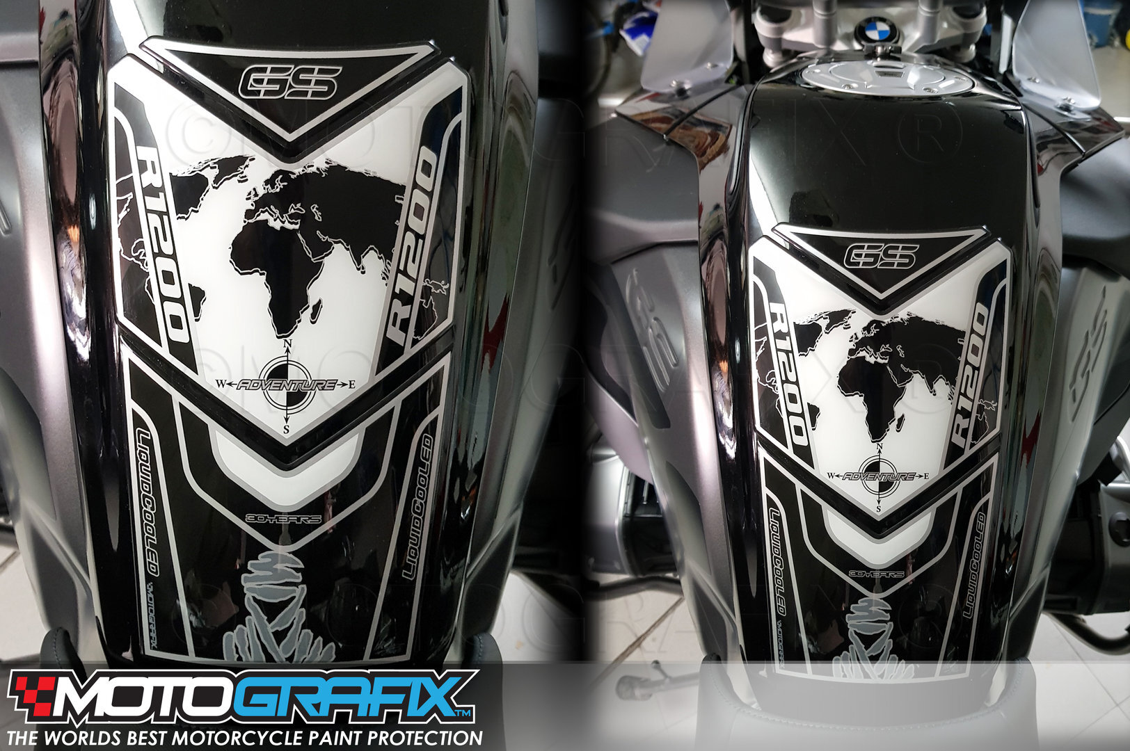 BMW R1200GS LC Adventure BLACK DAKAR WORLD MAP Tank Pad Protector 2014?18--3D Gel