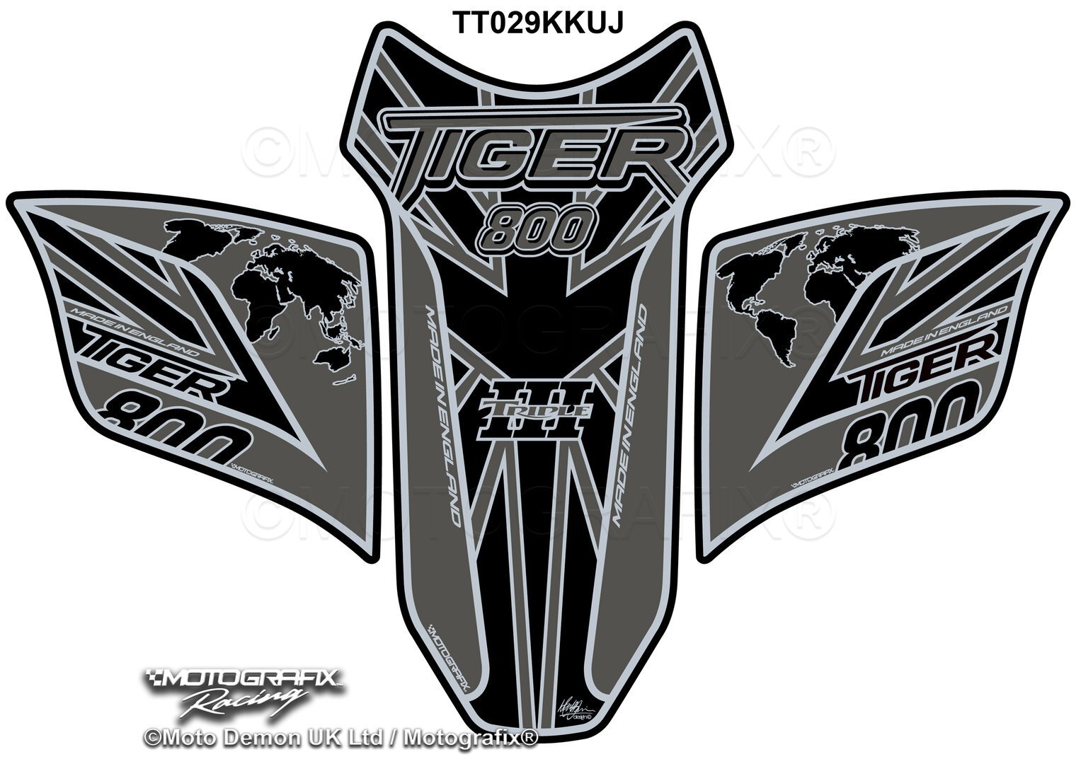 Triumph Tiger 800 2010 - 17 Black Grey Motorcycle Tank Pad Protector Motografix 3D Gel TT029KKUJ