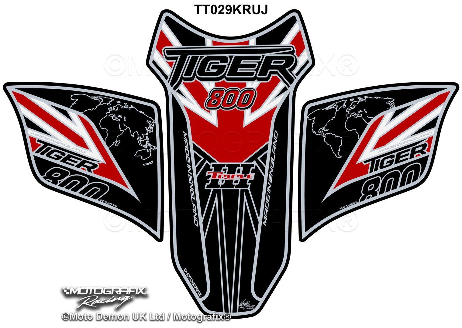 Triumph Tiger 800 2010 - 17 Black Red Motorcycle Tank Pad Protector Motografix 3D Gel TT029KRUJ