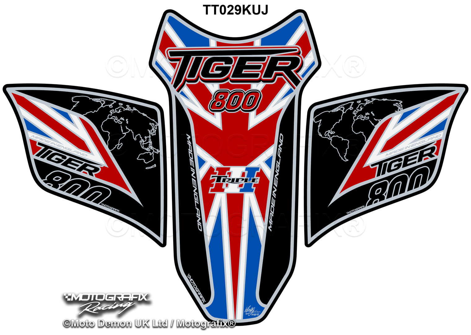 Triumph Tiger 800 2010 - 17 Black Red Motorcycle Tank Pad Protector Motografix 3D Gel TT029KUJ