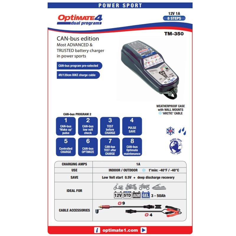Tecmate Optimate 4 1A CAN-BUS Edition Battery Chareger