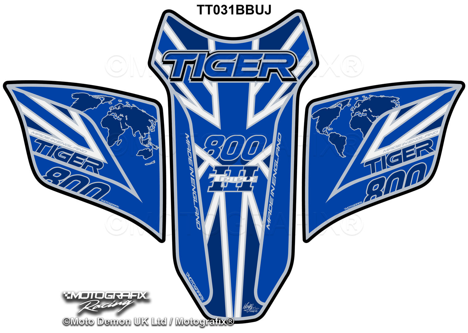 Triumph Tiger 800 2018 Blue White Motorcycle Tank Pad Protector Motografix 3D Gel TT031BBUJ