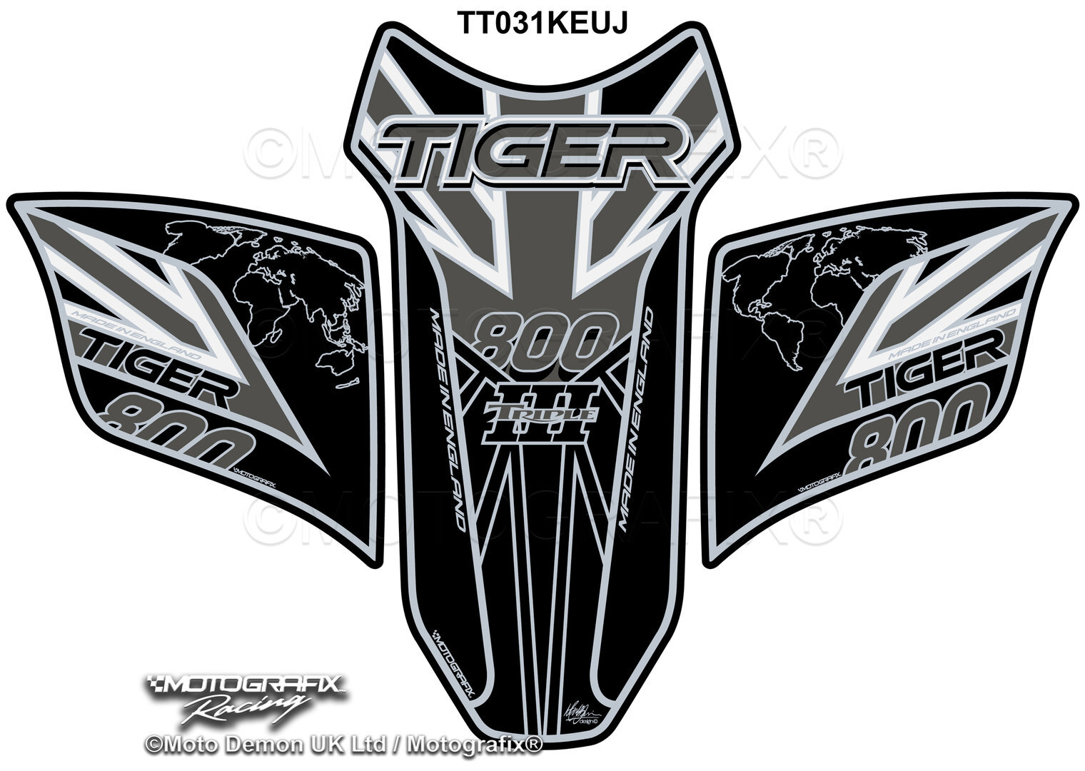 Triumph Tiger 800 2018 Black Grey Motorcycle Tank Pad Protector Motografix 3D Gel TT031KEUJ