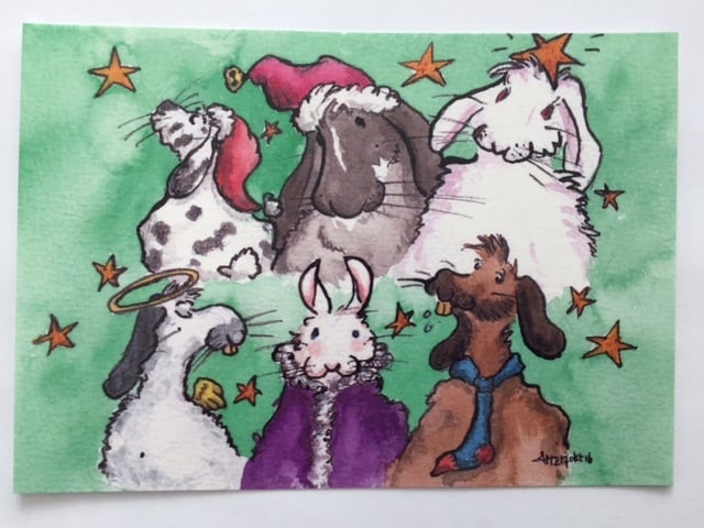 konijnen kerst kaart