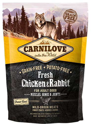 Carnilove adult hondenvoer Fresh kip&konijn voor spieren en botten 1,5kg