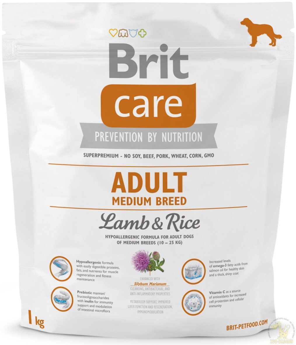 Brit care adult medium breed 10-25kg Lam&rijst hypo allergeen 1kg