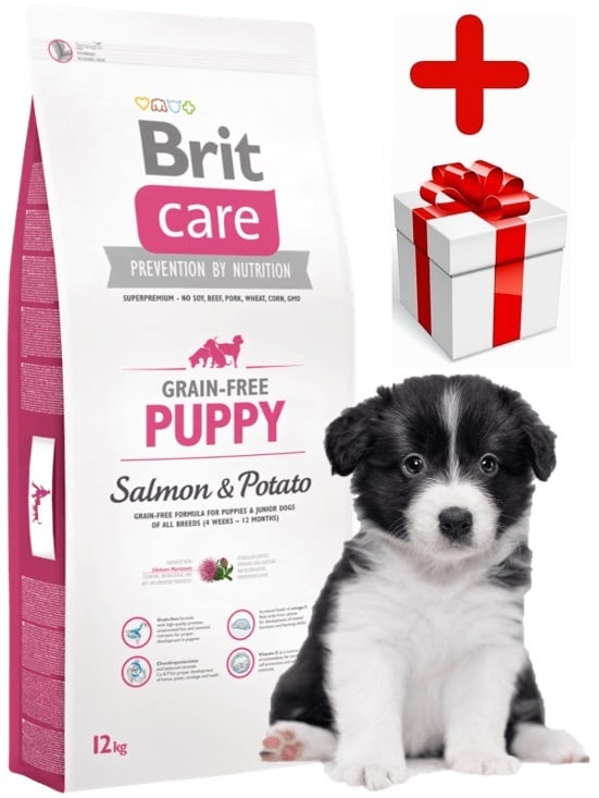 Brit care graanvrij puppy zalm&aardappel hypo allergeen 12kg + bonus