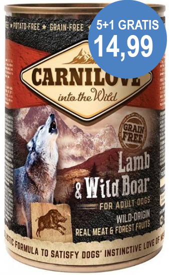 Carnilove Lam&Wild zwijn adult pate (met 70% vlees!) 400gram 5 + 1 gratis ** tijdelijk niet leverbaar