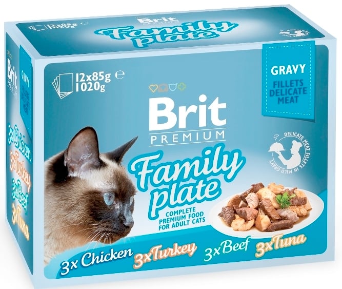 Zakjes Brit Premium Cat Filets in Saus Family Plate 1200 g (12x85 g) (4 stuks)