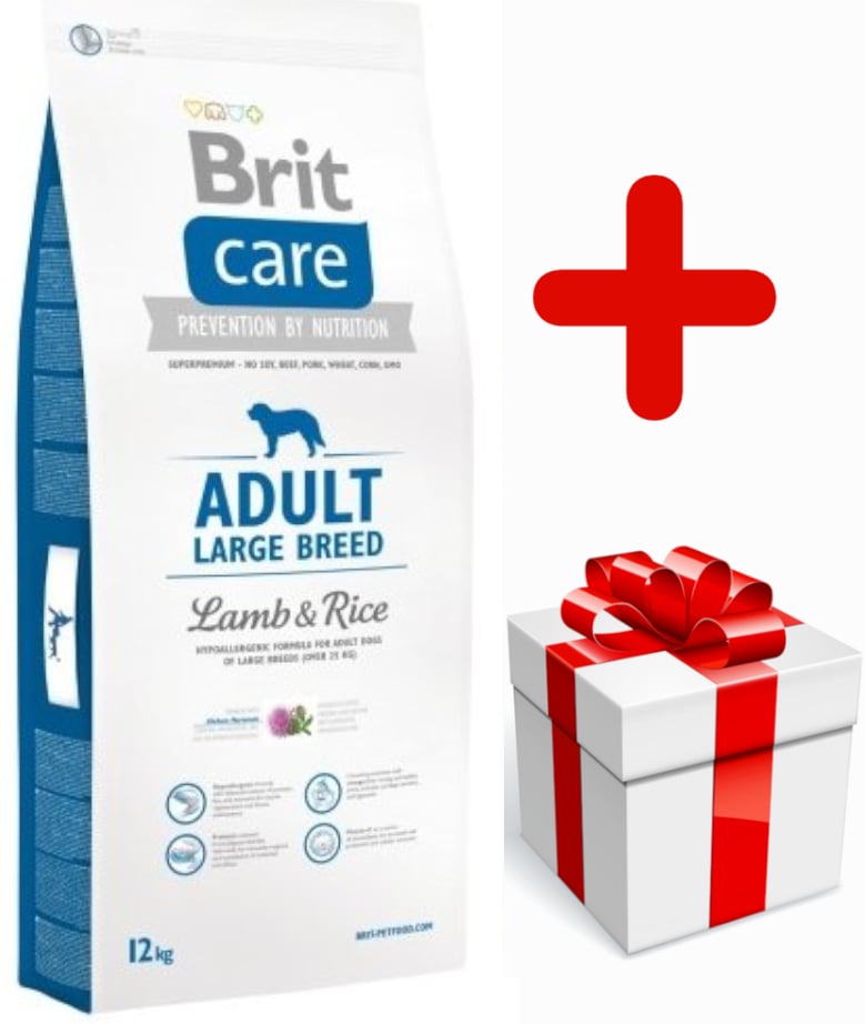 Brit care adult large breed >25kg lam&rijst hypo allergeen 12kg + bonus