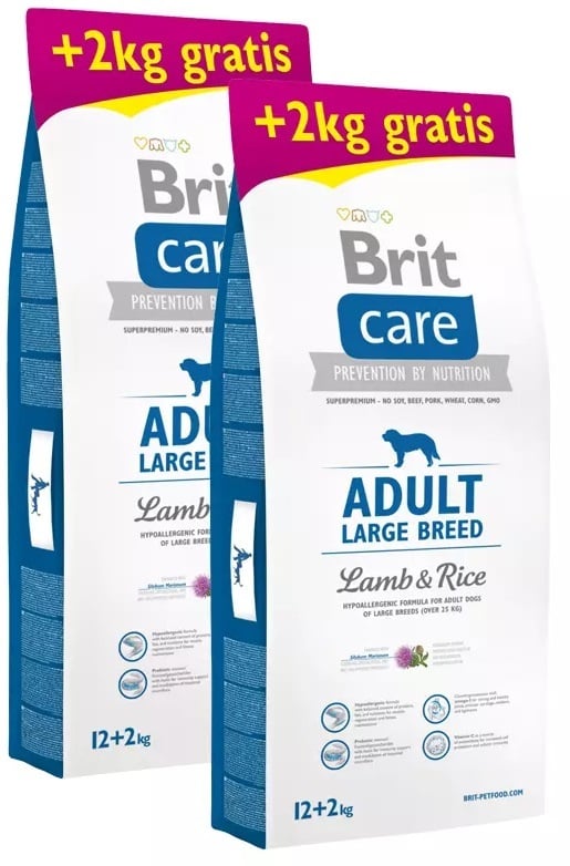 Brit care adult large breed lam&rijst hypo allergeen (2x12kg) +4kg gratis