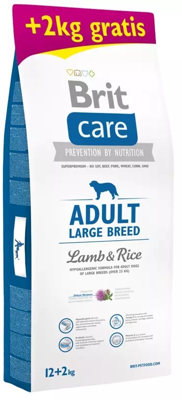 Brit care adult large breed >25kg lam&rijst hypo allergeen 12+2kg gratis