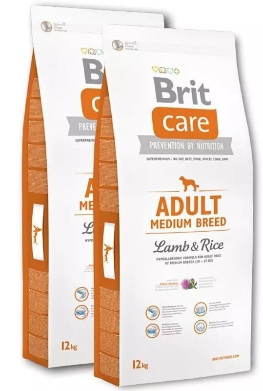 Brit care adult medium breed Lam&rijst hypo allergeen (2x12kg) + bonus