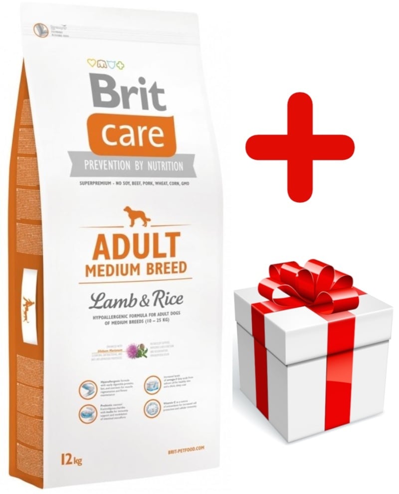 Brit care adult medium breed 10-25kg Lam&rijst hypo allergeen 12kg + bonus