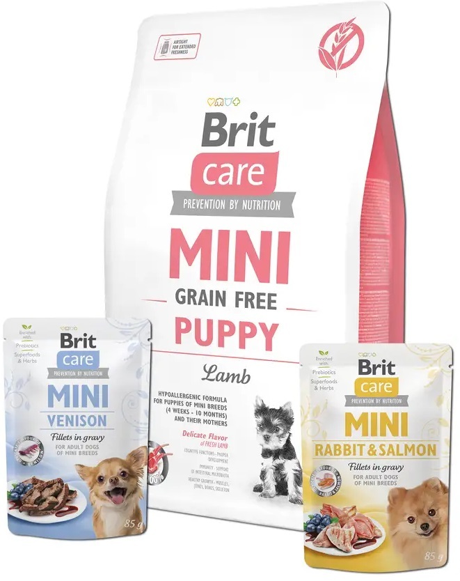 Brit Care mini Puppy Lam Graanvrij 7kg + 2 pouches