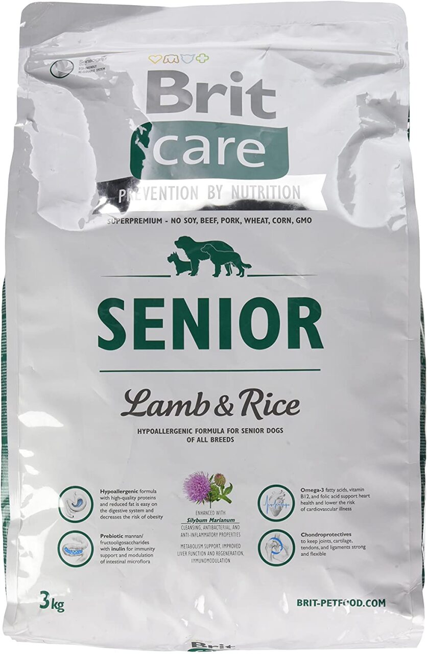 Brit care Senior lam&rijst hypo allergeen 3kg nu €15,95!