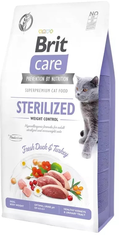 actieprijs a merk brit care cat graanvrij sterilized weight control 400gr probeerverpakking
