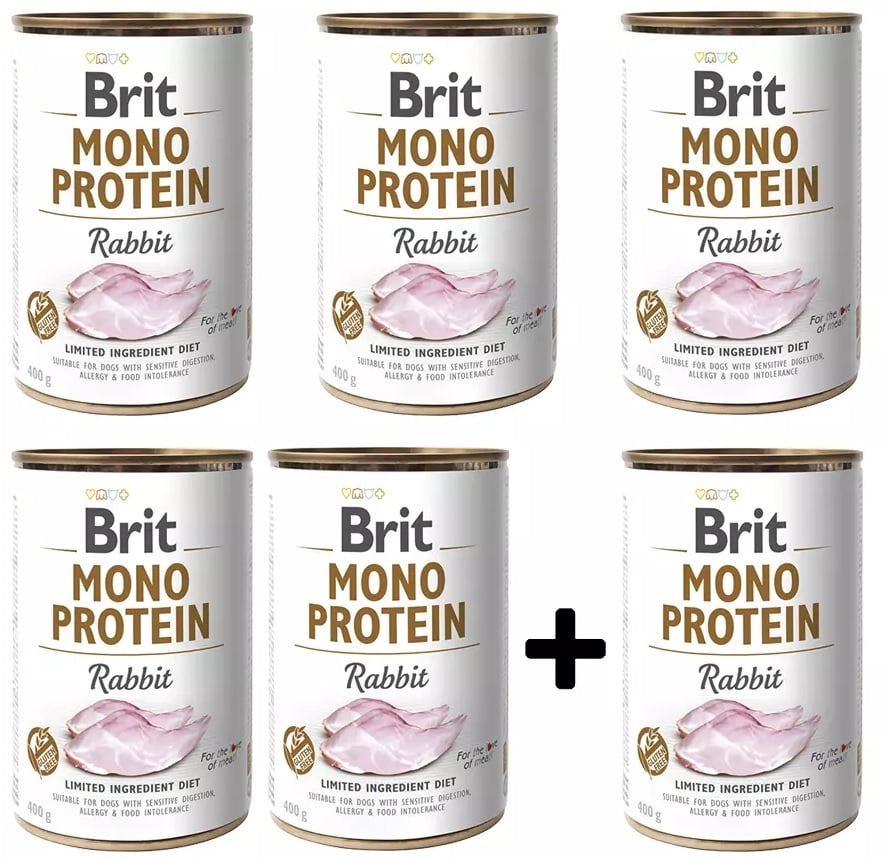 Brit mono protein Rabbit 400 gram 5+1 gratis ** tijdelijk niet leverbaar!
