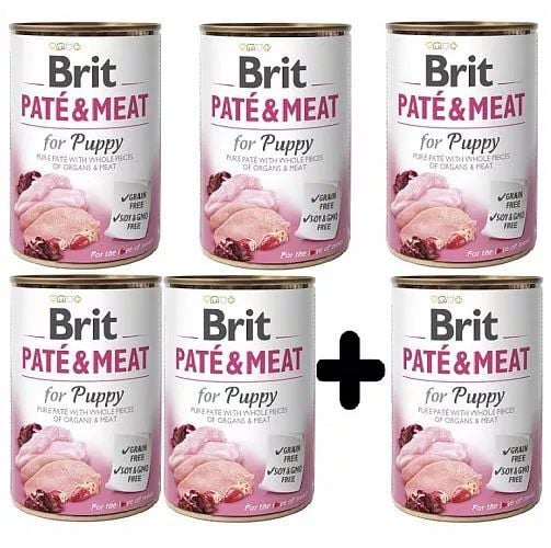 actieprijs Brit Pate & Meat Puppy graanvrij 400 gram 5+1 gratis