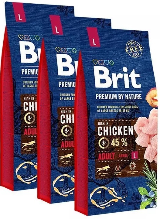 Brit premium by nature adult large 45% kip 3 x 15kg nu €93,95!