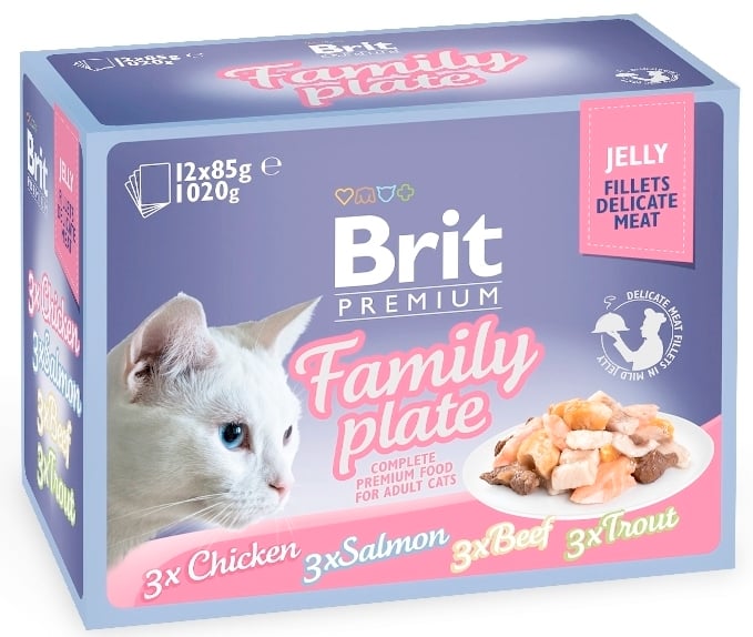 Pouches Brit Premium Cat Fillets in Jelly Family Plate 1200 g (12x85 g)