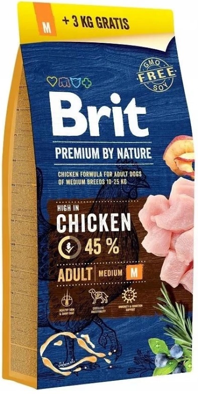 Brit premium by nature adult Medium 45% kip 15+3kg gratis