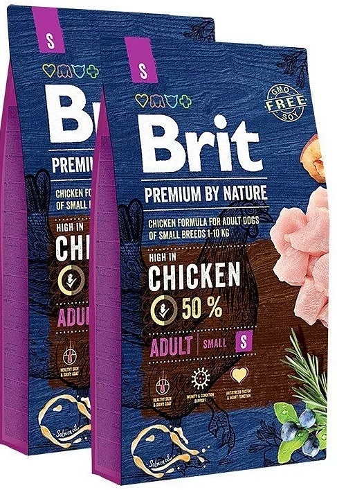 Brit Premium by nature adult small 8kg 55% kip 2 x 8kg nu €47,95 (€23,98 per zak)