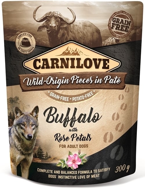 Carnilove Dog Pouch Paté Buffalo with Rose Petals 300 g(11+1 gratis)
