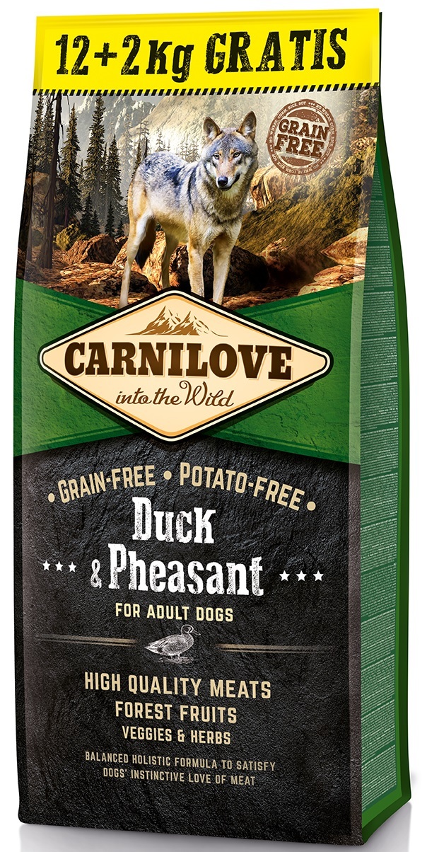 Carnilove adult hondenvoer Eend&fazant (70%vlees) 12+2kg gratis