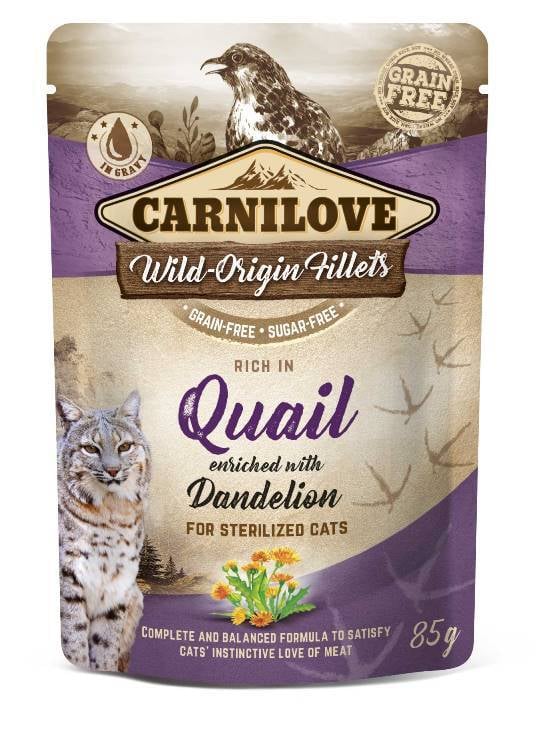 Carnilove kat pouch rich in Quail verrijkt met Paardenbloem sterilized cat 85 gram