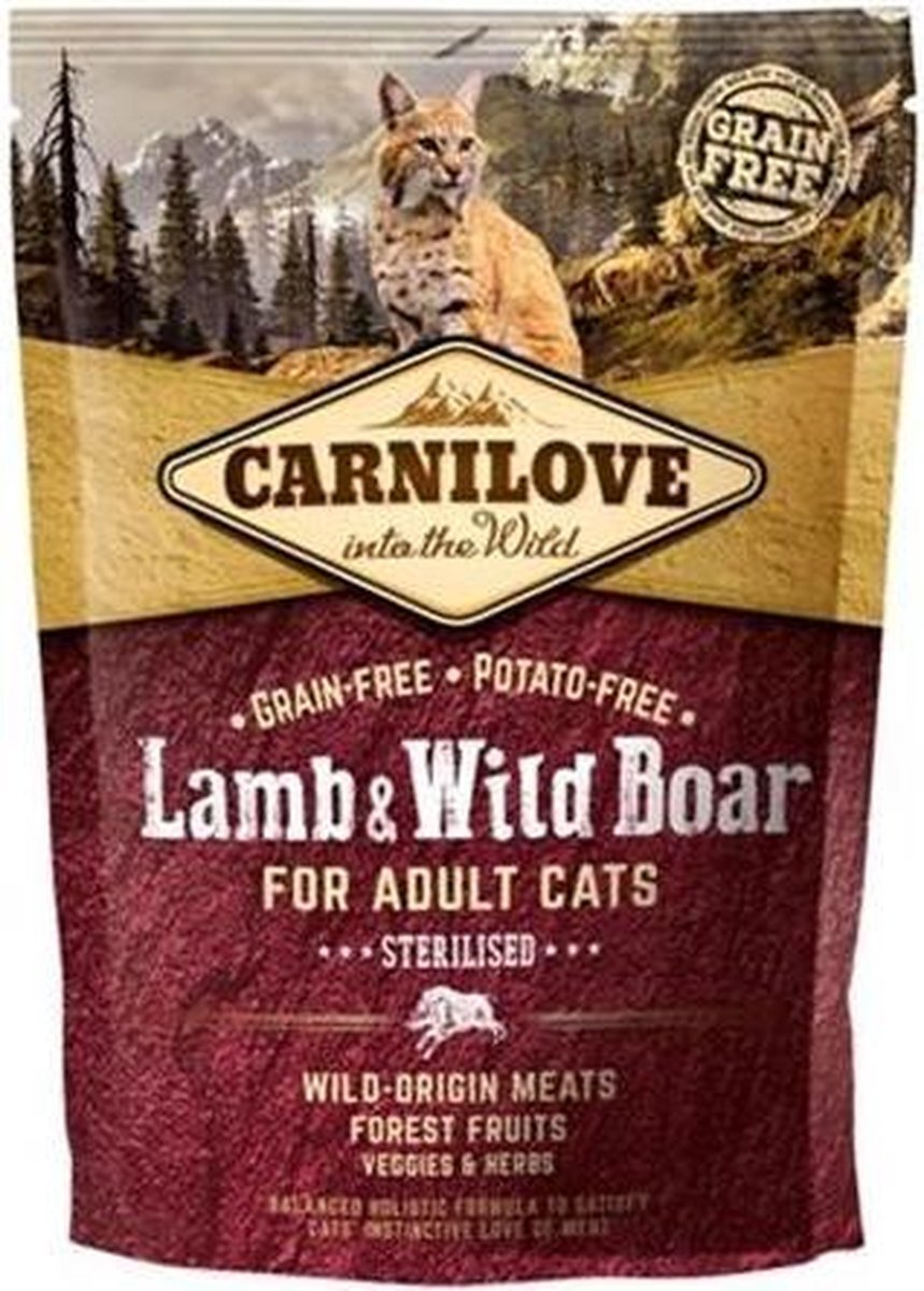 Carnilove kat Lam&Wild zwijn adult Sterilised graanvrij 400 gram proefverpakking