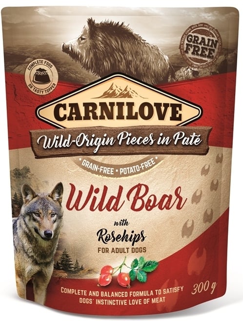 Carnilove Dog Pouch Paté Wild Boar with Rosehips 300 g (11+1 gratis)