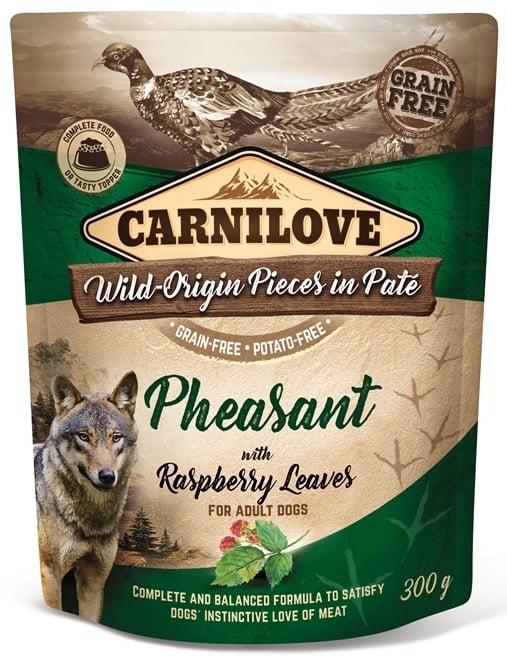Carnilove Dog Pouch Paté Pheasant with Raspberry Leaves 300 g (11+1 gratis)