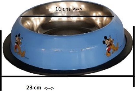 actie Disney voer- of drinkbak rvs antislip 23cm blauw Mickey Mouse&Pluto