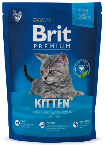 Actieprijs A merk Brit premium kitten (40% vlees) 300gr probeerverpakking