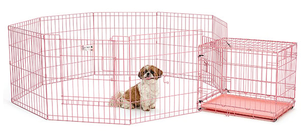 Hondenbench ncrate fashion baby roze met uitloopren 61x61cm