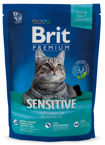 Actieprijs A merk Brit premium kat (40% vlees) senstive 300gr probeerverpakking